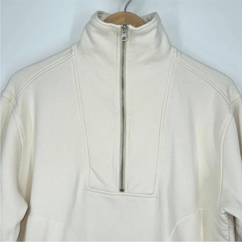 EVERLANE Track Half Zip Organic Cotton Sweatshirt Pullover Bone White - Picture 4 of 12